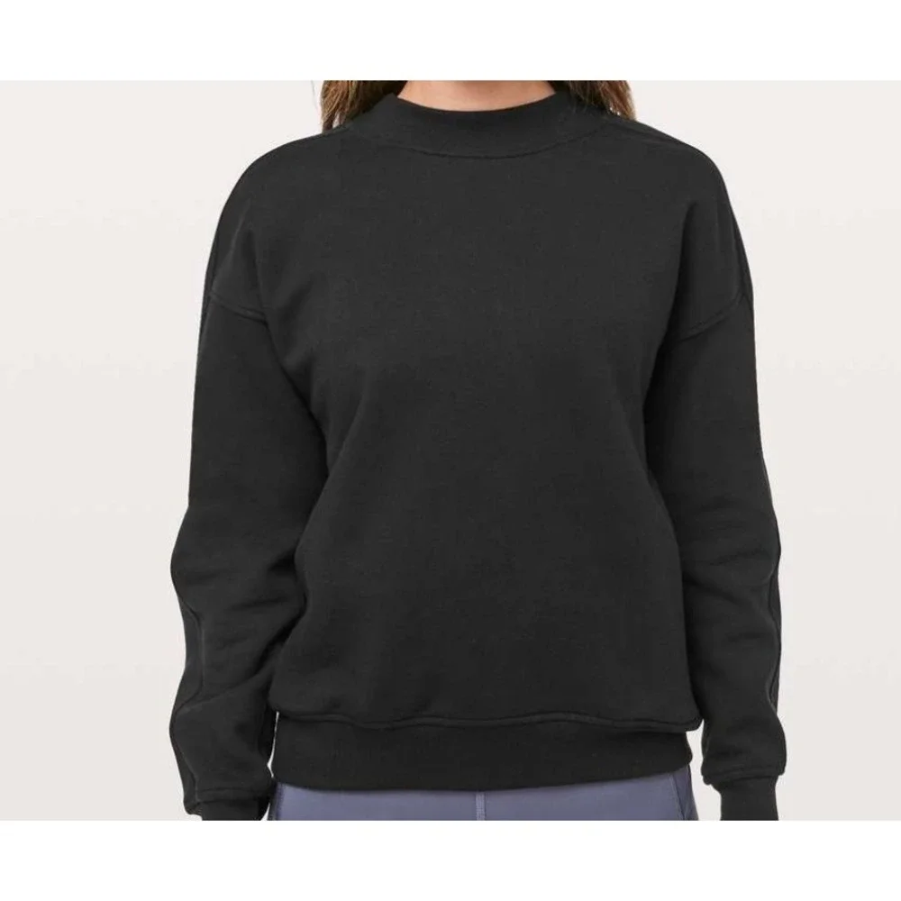 Lululemon Chill On Pullover Perfect Crewneck Sweatshirt Black Cotton Relax Sz 12